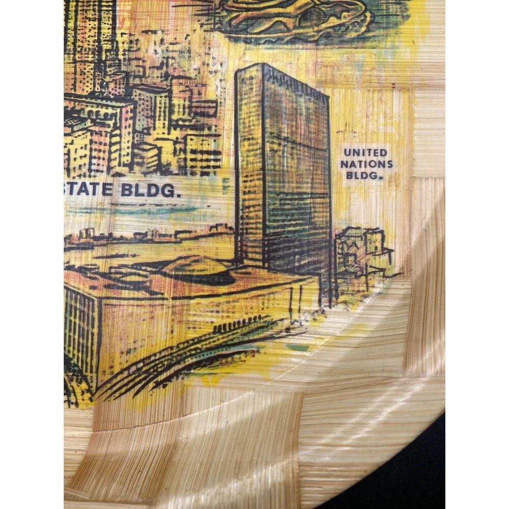 1970s Bamboo Drink Tray, New York City Landmarks, Travel Souvenir